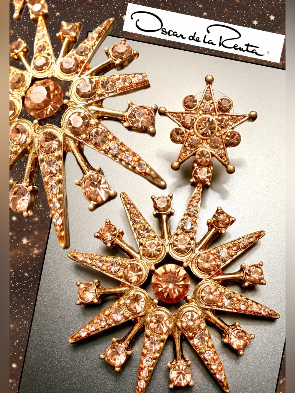 Oscar de la Renta Golden Topaz-Champagne Starburst Drop EarringsāØSIGNEDāØPOST